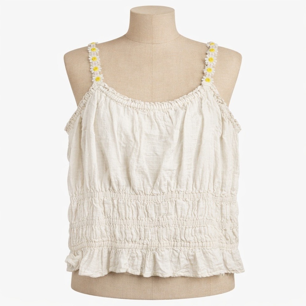 Maeve 100% Cotton Smocked Cropped‎ Tank Size 1X White Daisy Cottagecore Strappy